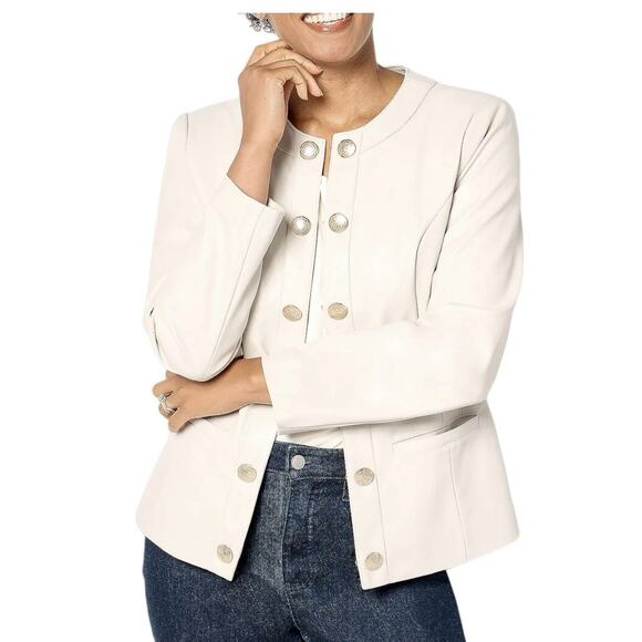 Susan Graver Women's Faux Leather Long Sleeve Jacket Pale Stone Size 8 - Picture 1 of 8